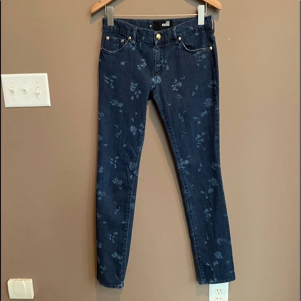 Love Moschino Collection Two Toned Floral Print‎ Skinny Jeans in Blue Size 27